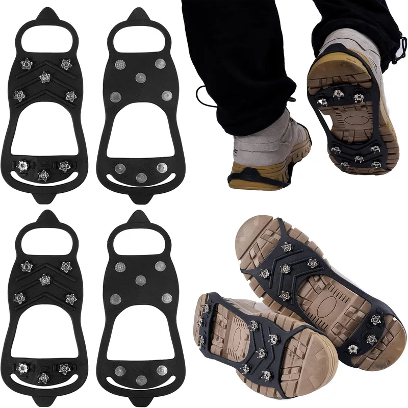 2 Pairs Non Slip Gripper Spike Ice Traction Cleats with 8 Steel Stud Spikes