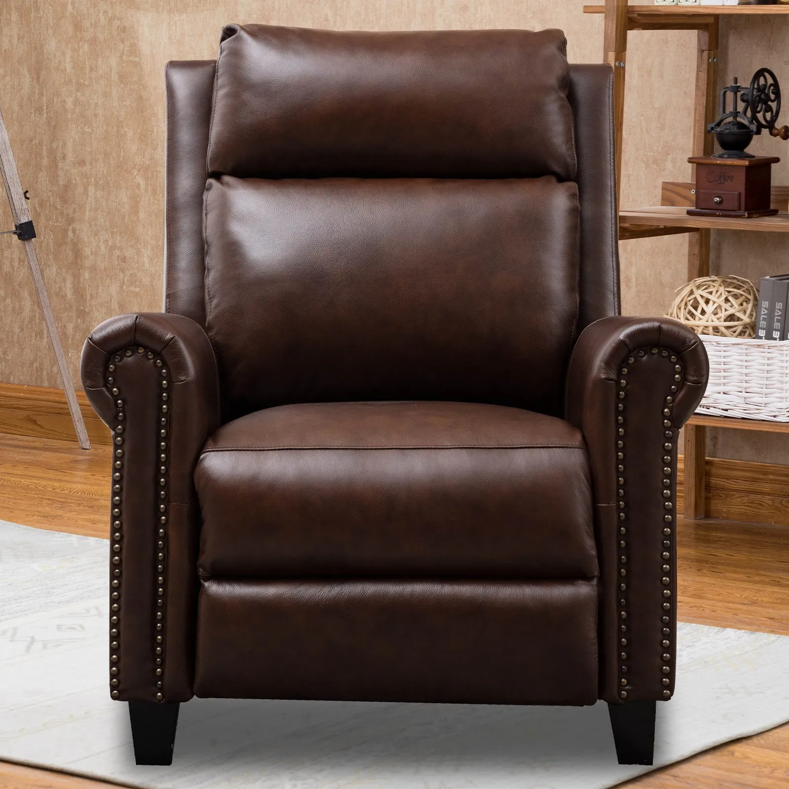 33.5inch Wide Genuine Leather Manual Ergonomic Recliner