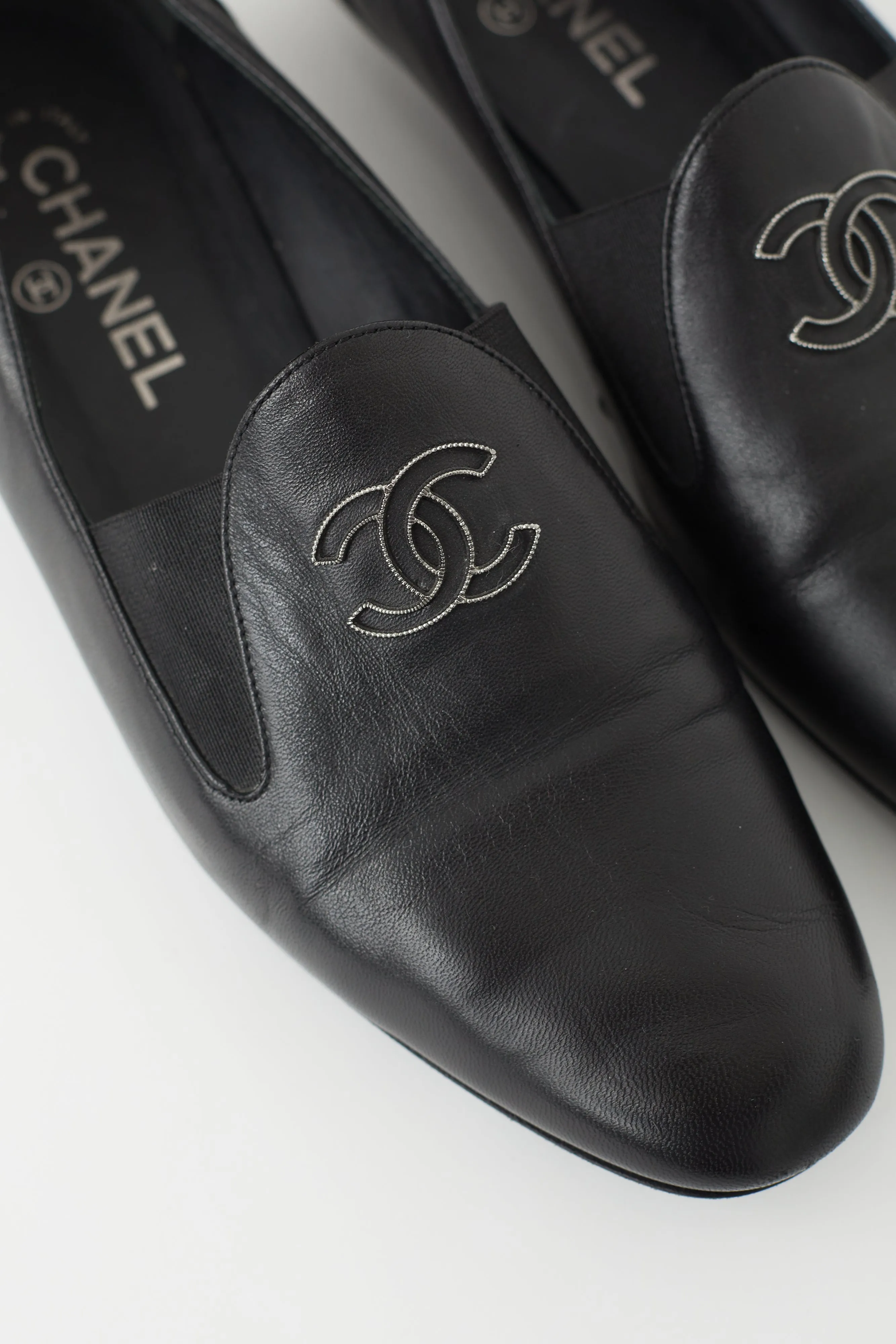 Black Leather CC Logo Loafer