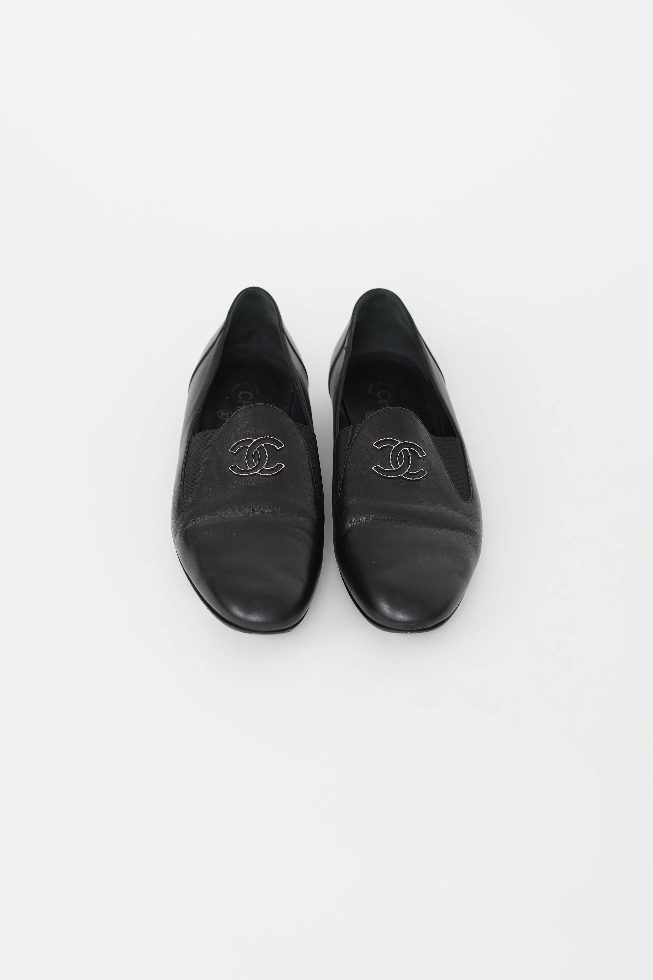 Black Leather CC Logo Loafer