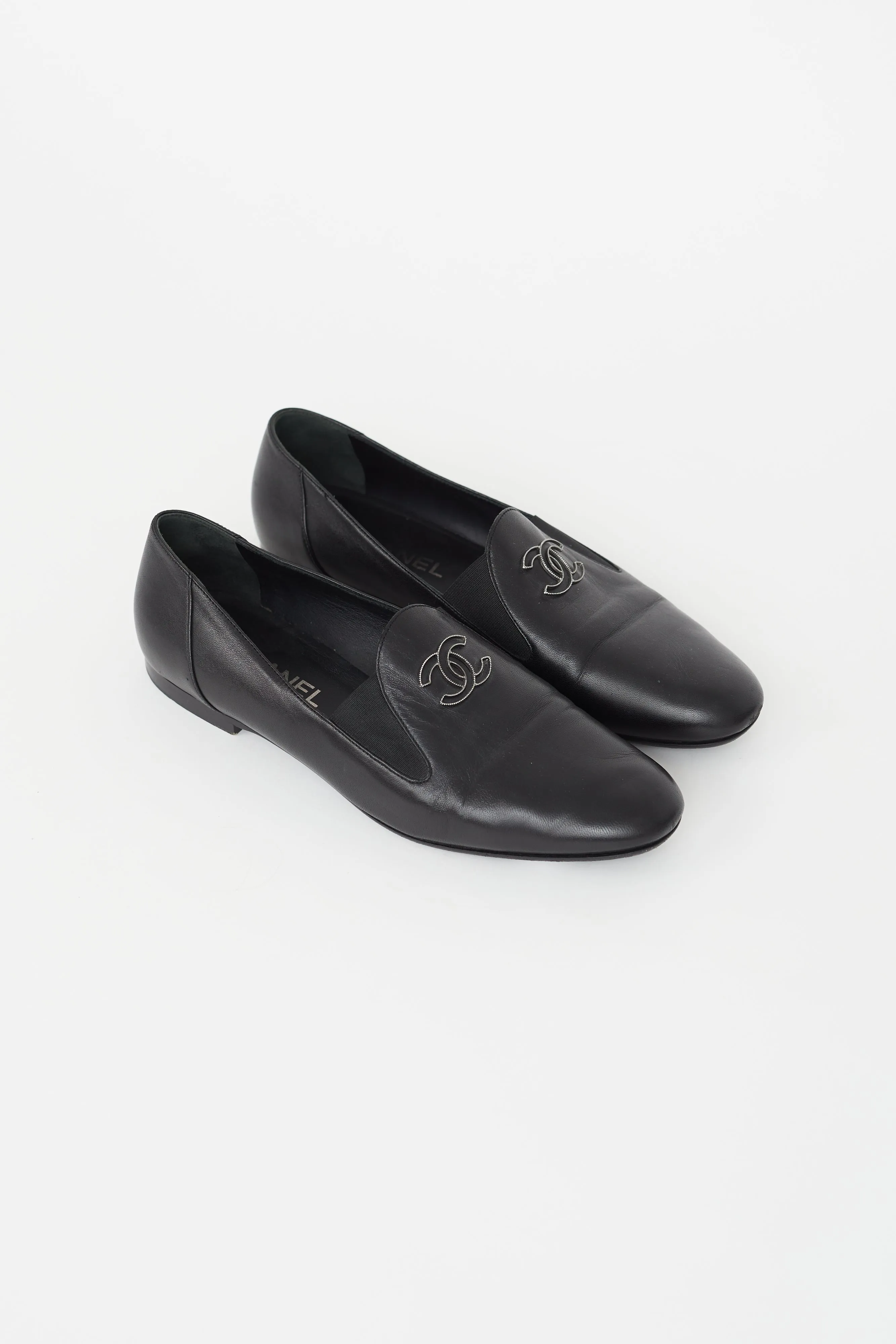 Black Leather CC Logo Loafer