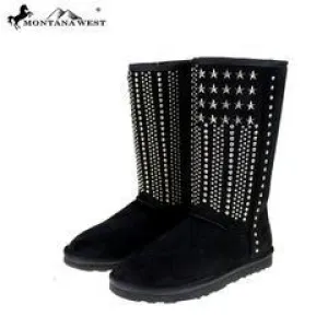 Black Snow Boot with Stars and Studs