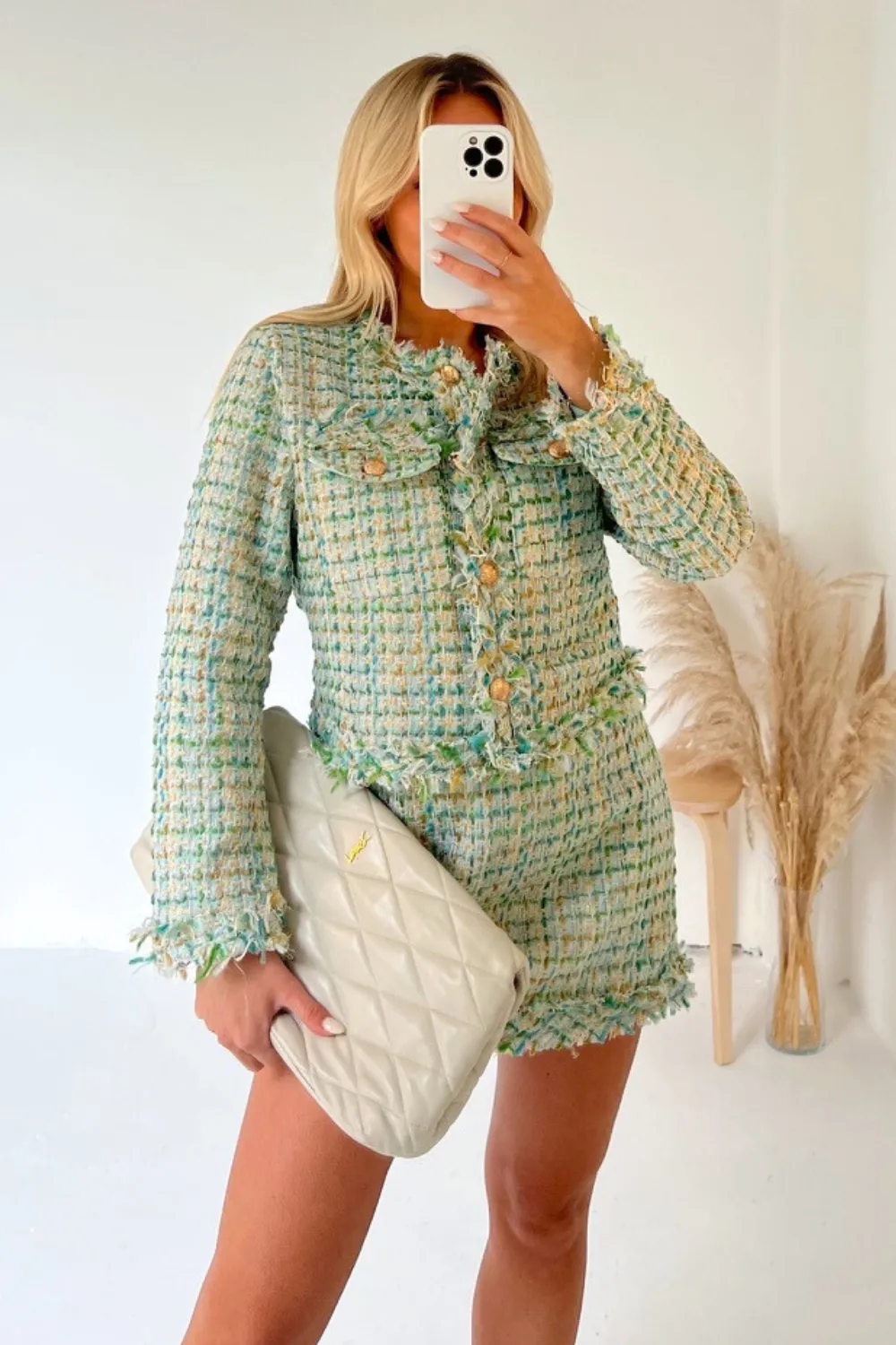 Coco green tweed jacket and skirt co ord