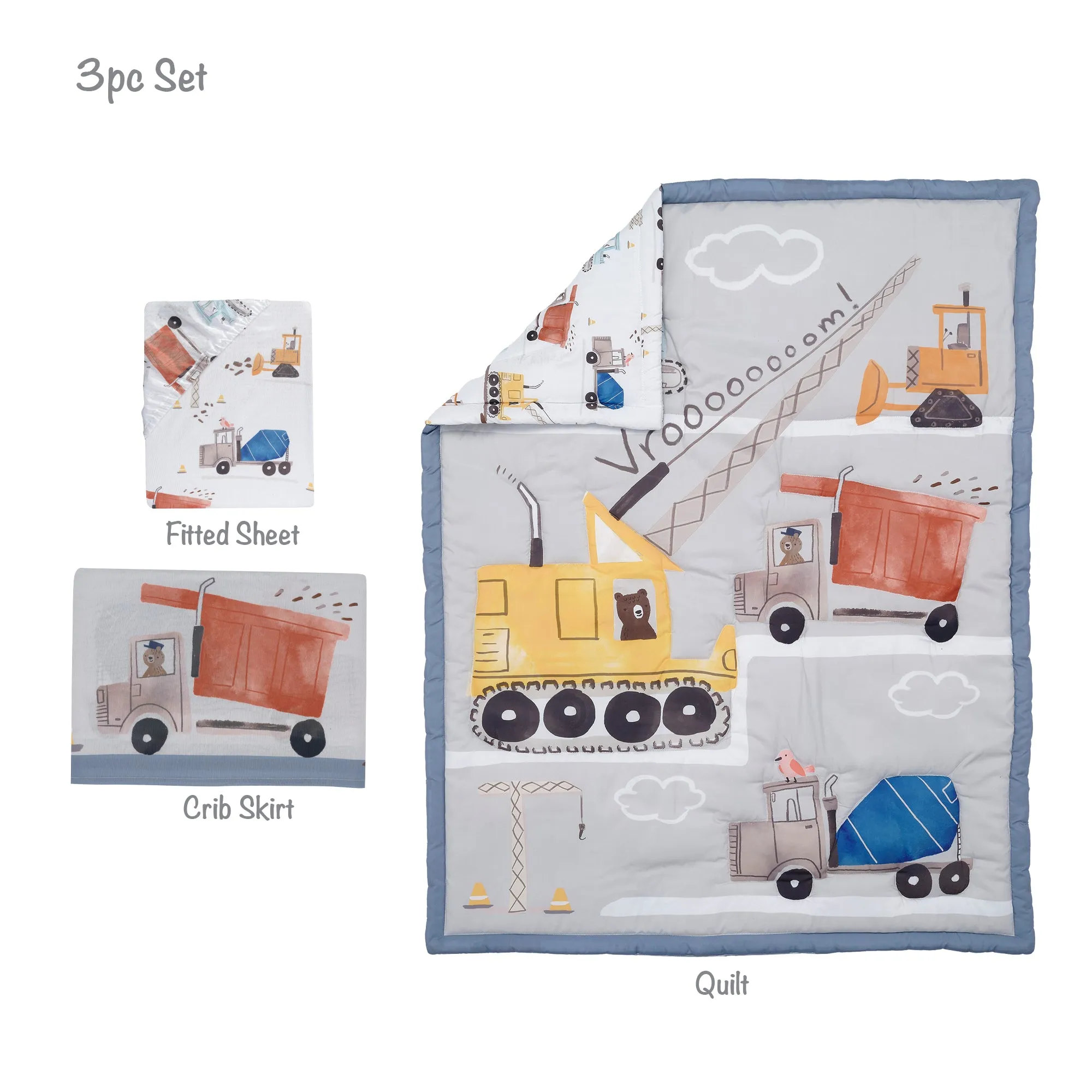 Construction Zone 3-Piece Crib Bedding Set