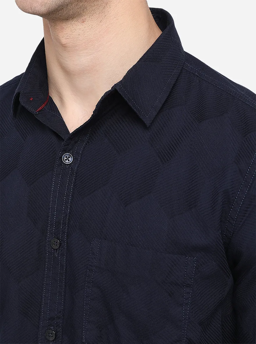 Dark Blue Solid Slim Fit Casual Shirt | JadeBlue