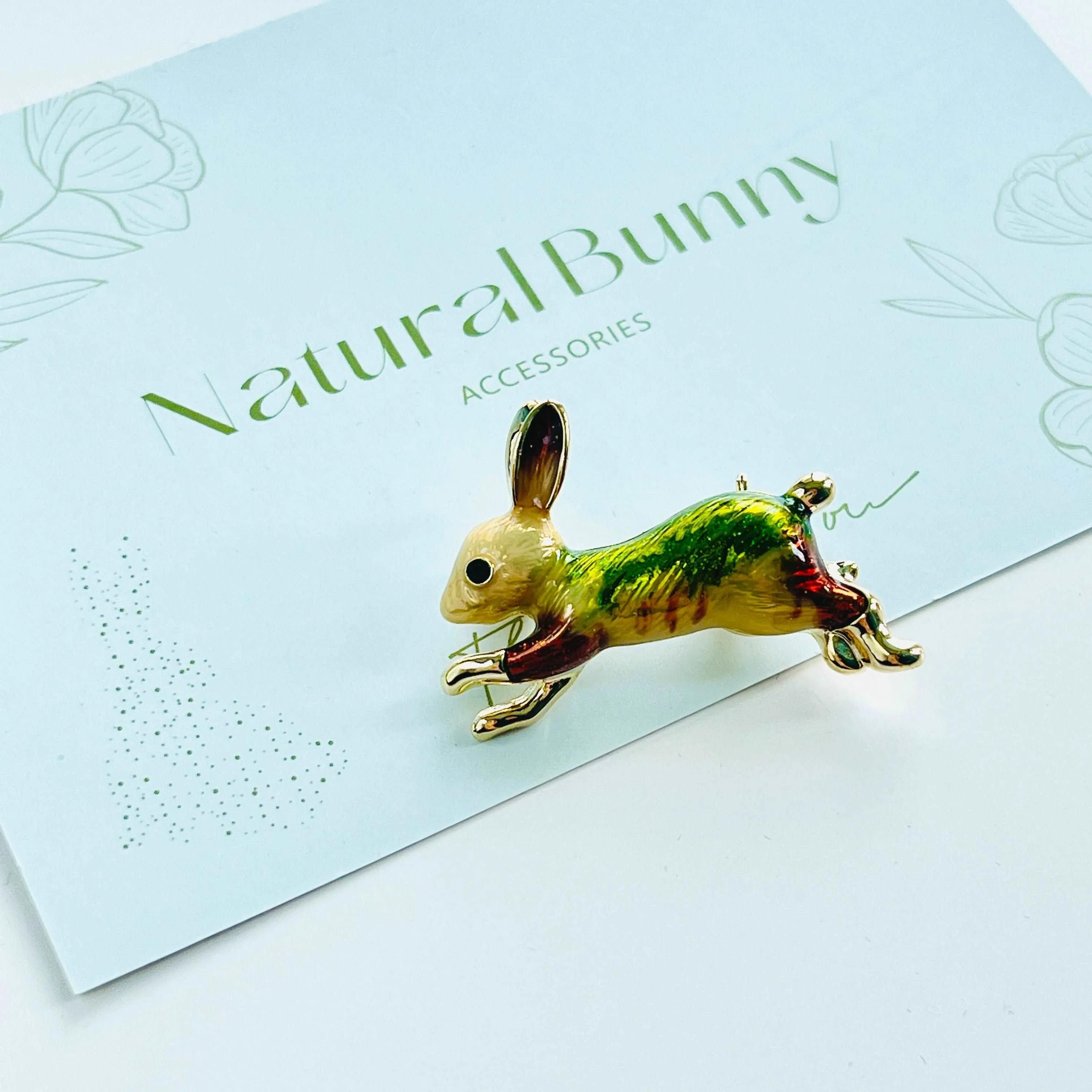 Enamel Colorful Running Rabbit Brooch