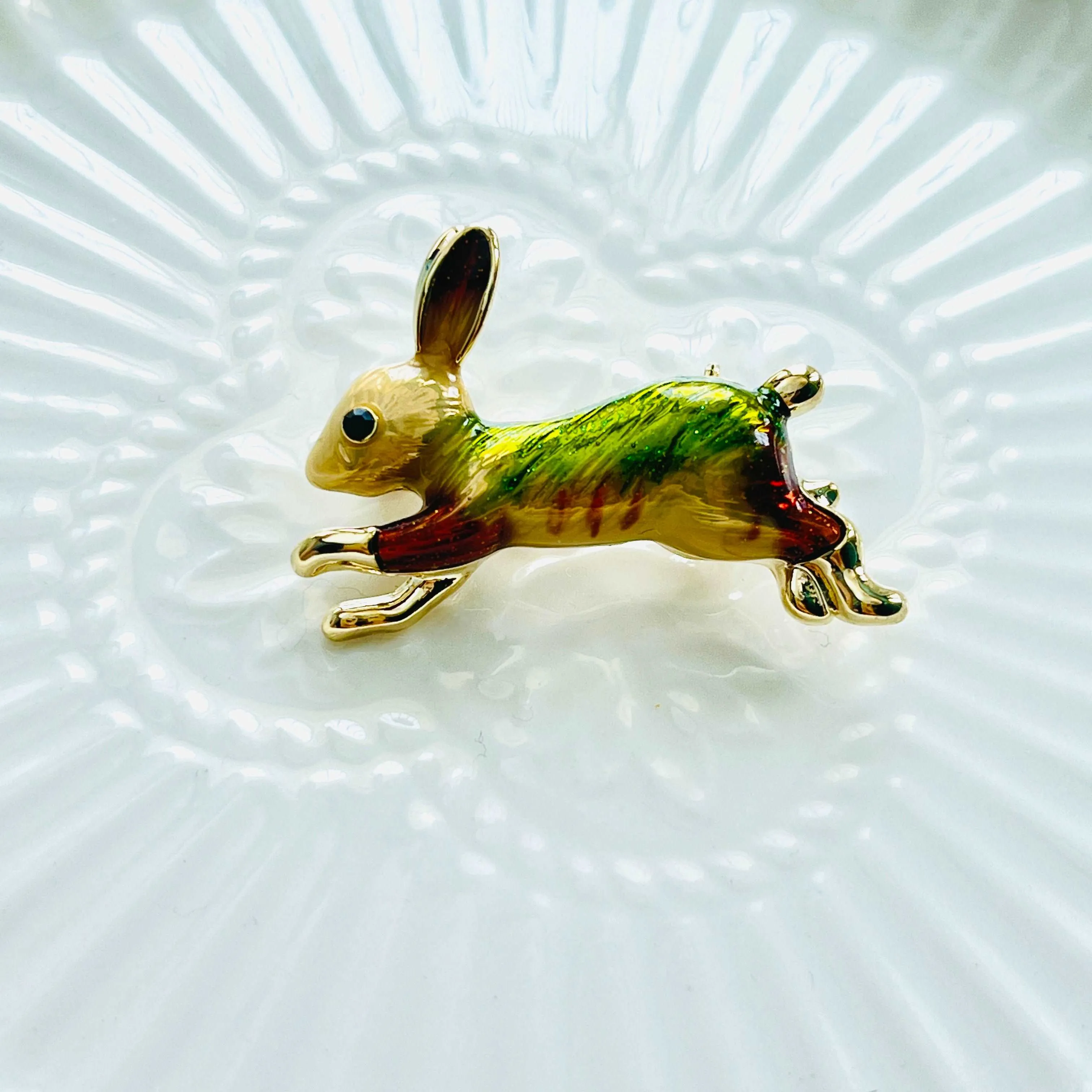 Enamel Colorful Running Rabbit Brooch
