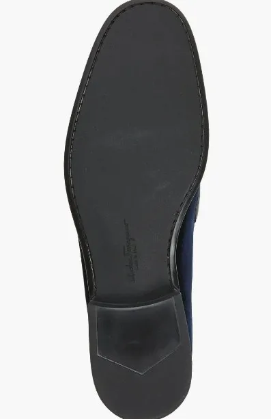 FERRAGAMO Gandioso Blue Velvet Moccasin with Gancio Ornament (Men)