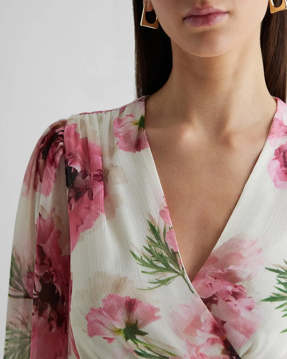 Floral Print Long Sleeve Tie Waist Mini Dress in Pink Print