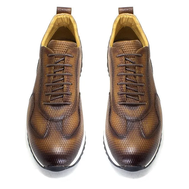 Genuine Leather Lace-Up Casual Sneakers