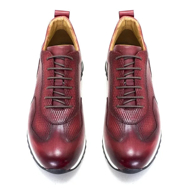 Genuine Leather Lace-Up Casual Sneakers