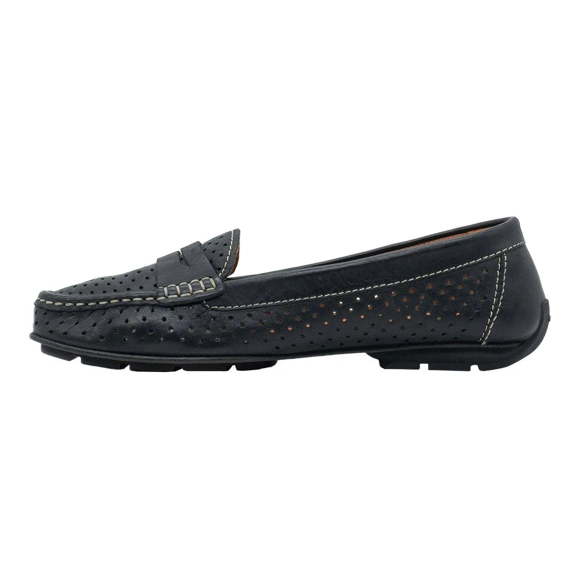 Geox Perforated Penny Loafers Leather Black Colour For Women