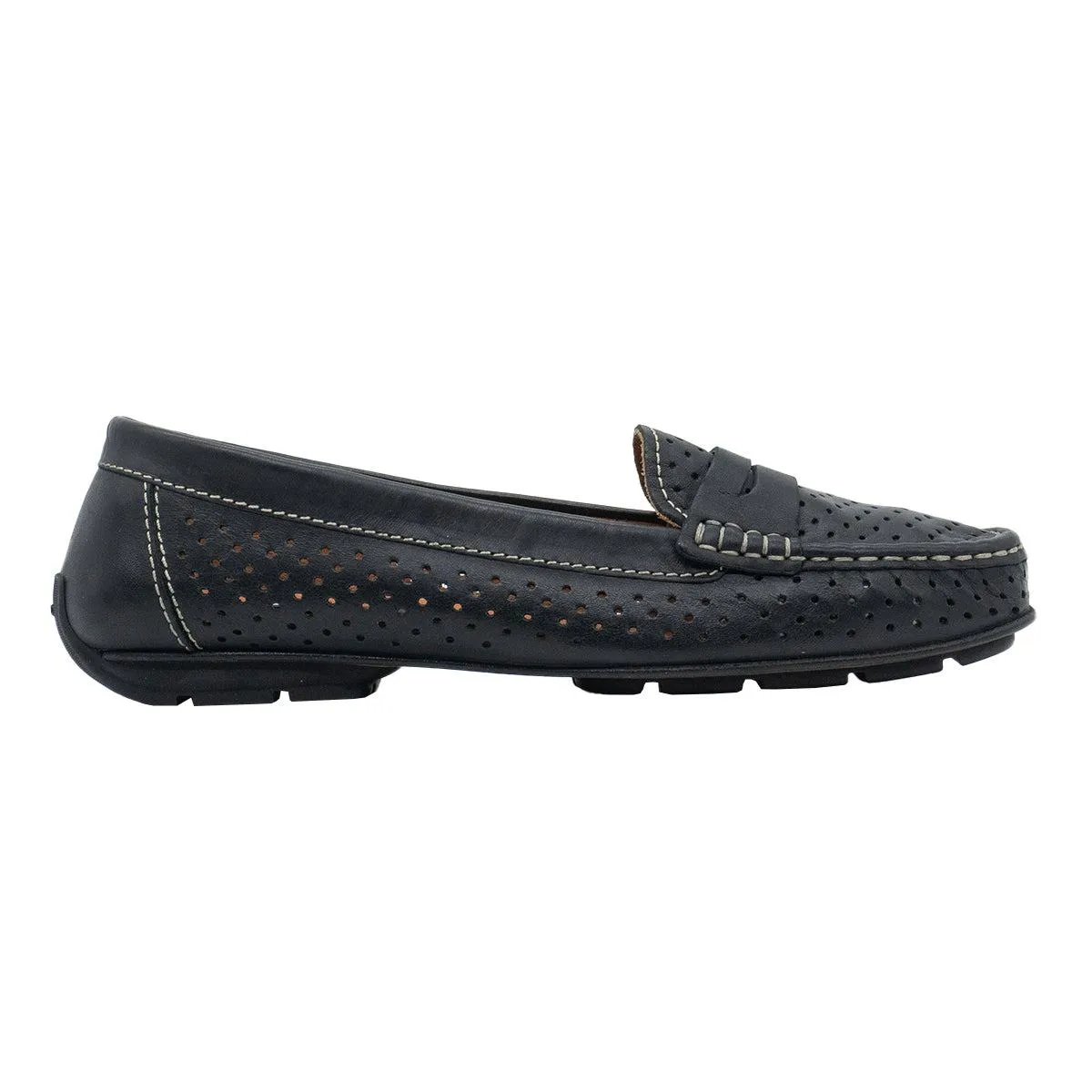 Geox Perforated Penny Loafers Leather Black Colour For Women