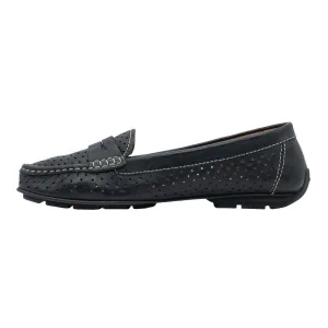 Geox Perforated Penny Loafers Leather Black Colour For Women