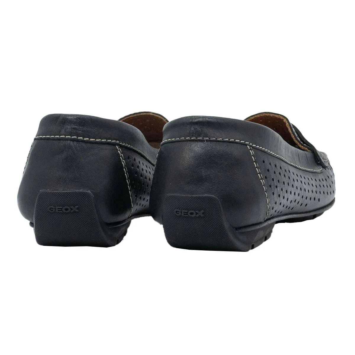 Geox Perforated Penny Loafers Leather Black Colour For Women