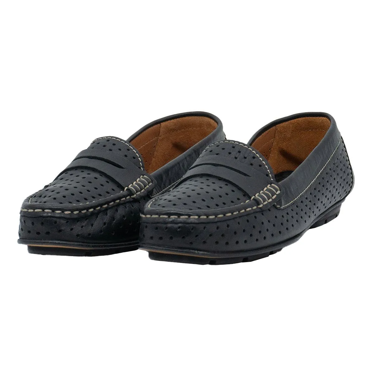 Geox Perforated Penny Loafers Leather Black Colour For Women