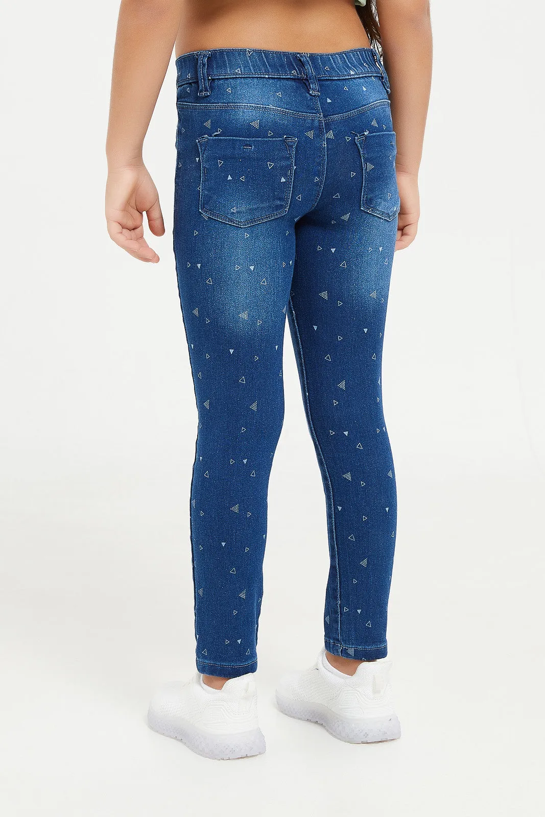 Girls Navy Embellished Jeggings