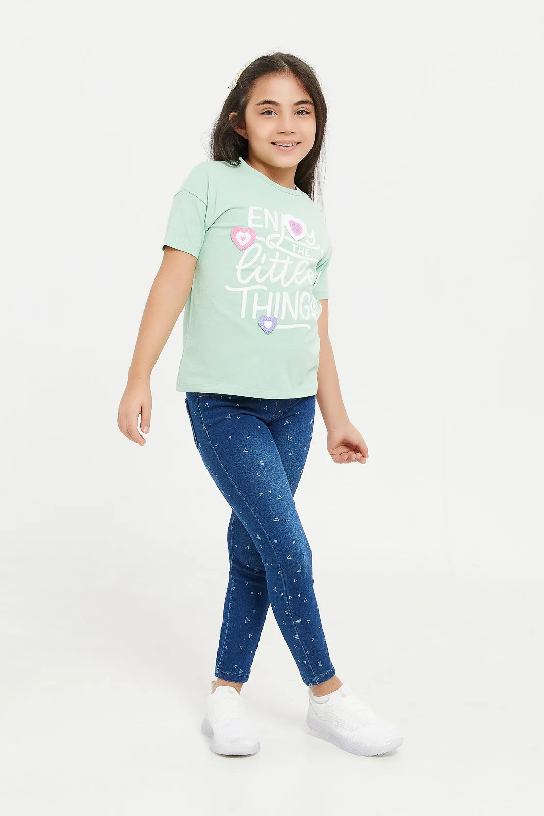 Girls Navy Embellished Jeggings
