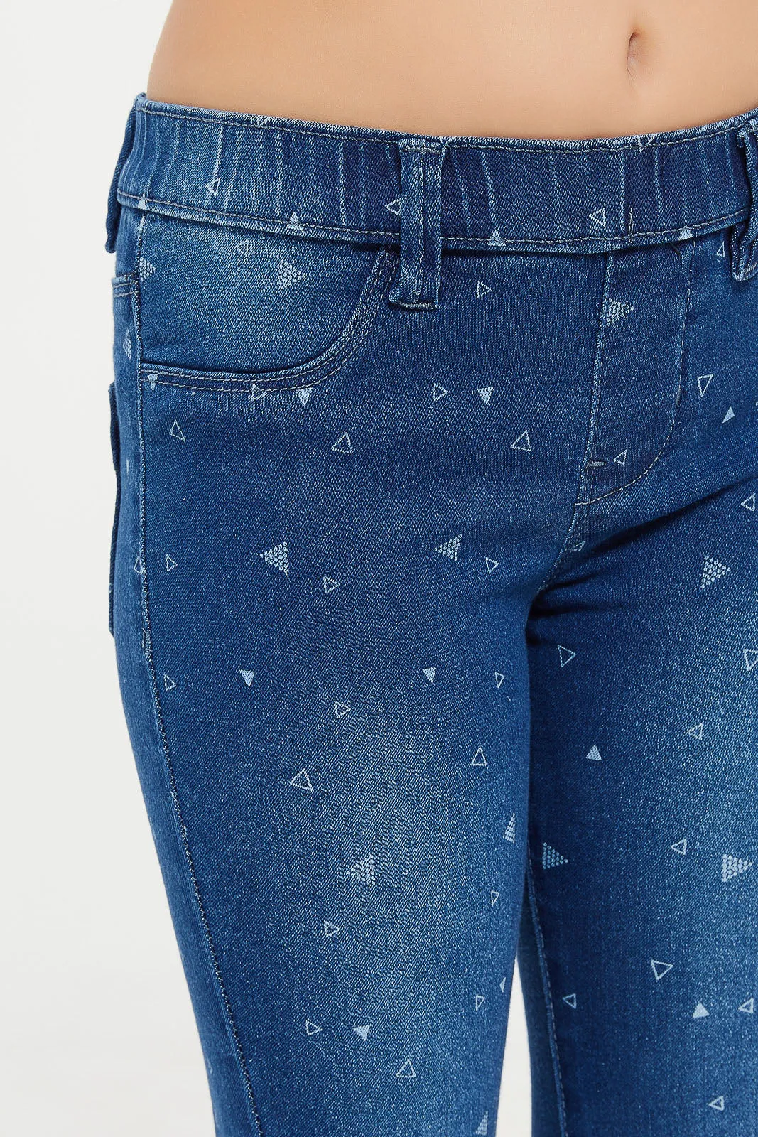 Girls Navy Embellished Jeggings