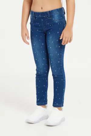 Girls Navy Embellished Jeggings