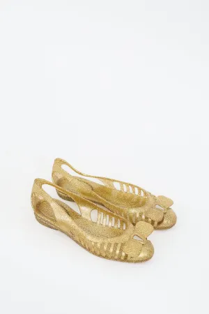Gold Rubber Glitter Spiffy Cutout Ballet Flat