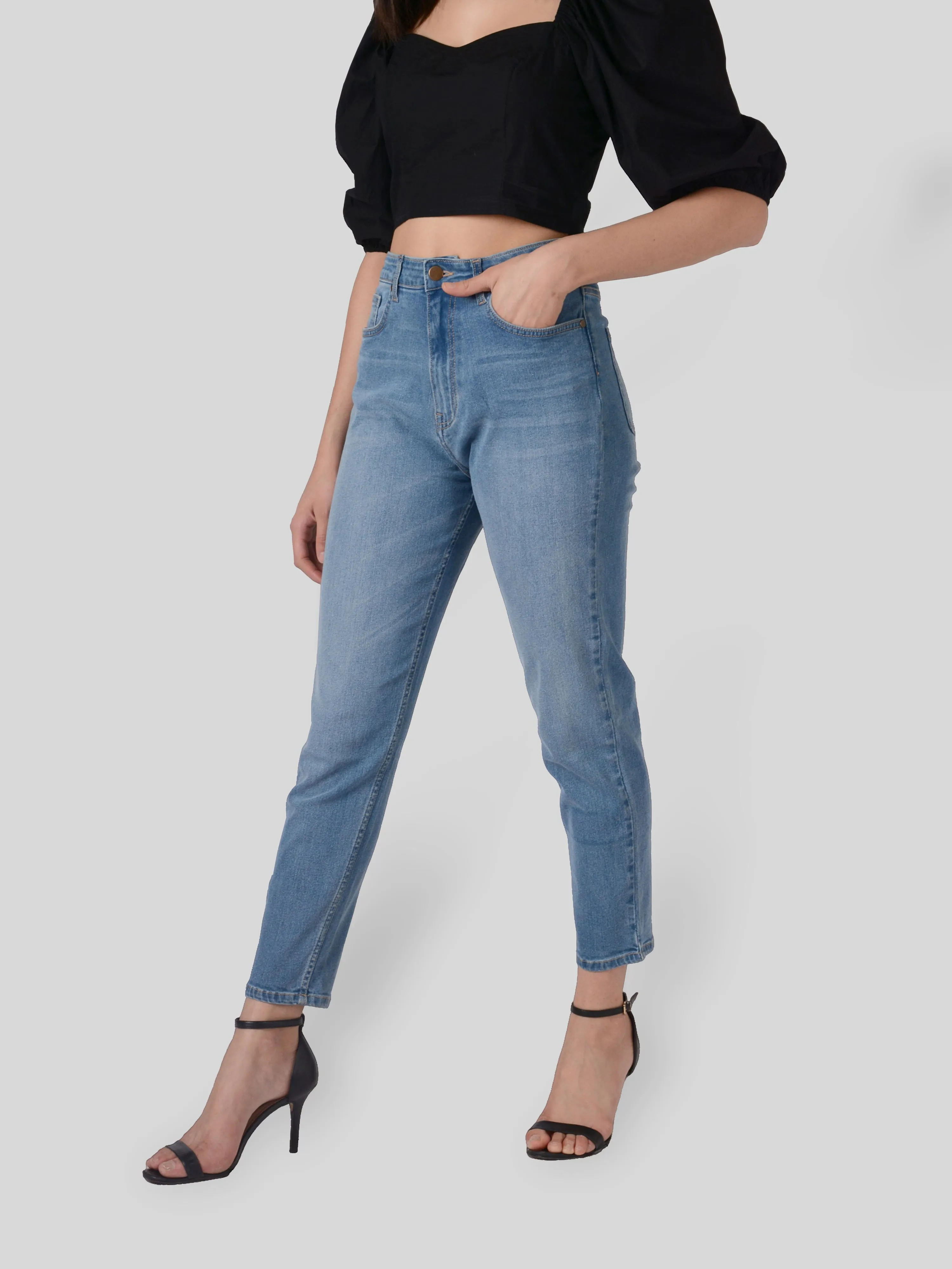 IS.U Mid Blue Straight Fit Denim Jeans