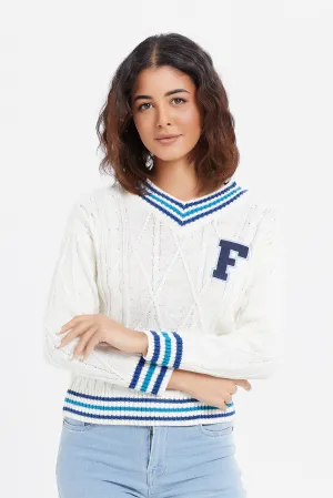 Ivory Collegiate Patched Pullover
