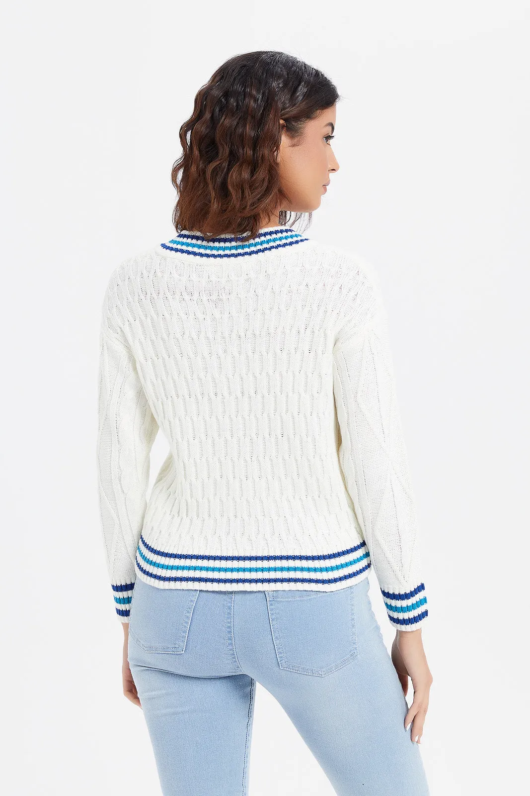 Ivory Collegiate Patched Pullover