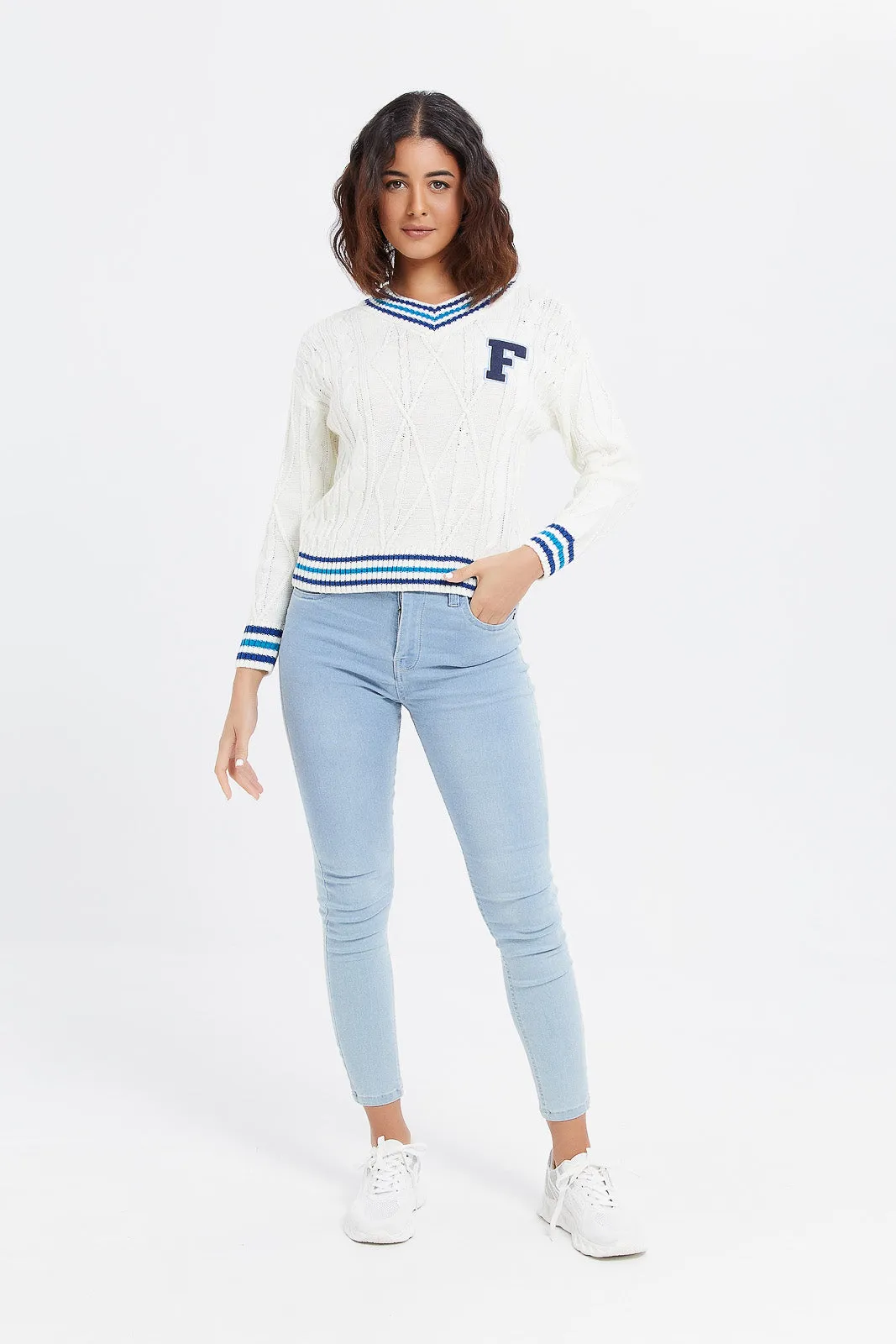 Ivory Collegiate Patched Pullover