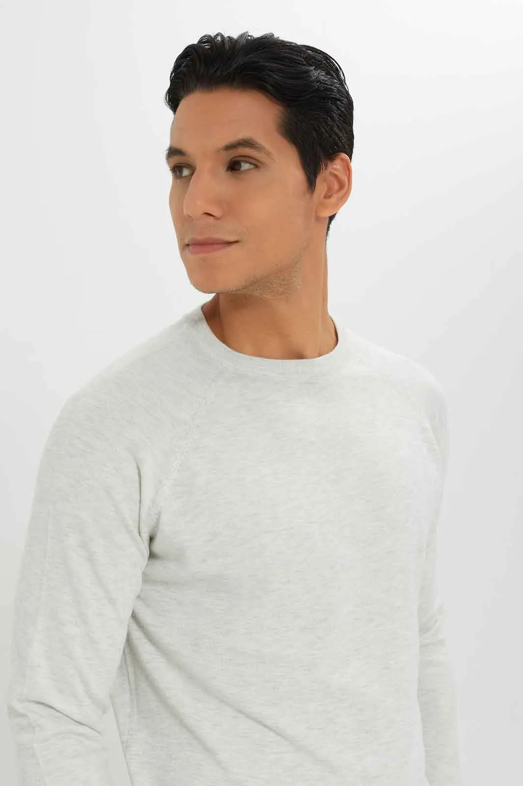 Men Ecru Plain Pullover
