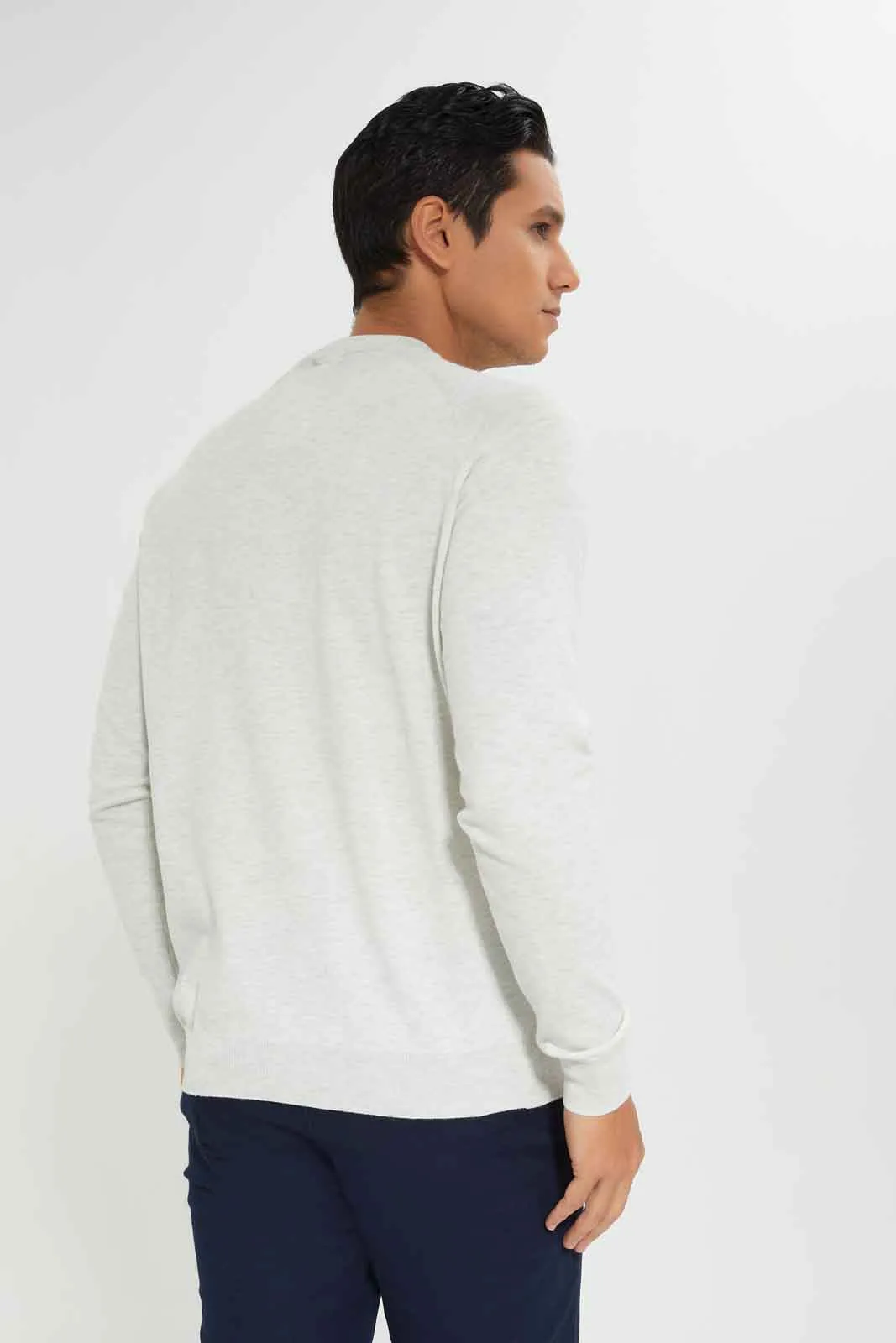 Men Ecru Plain Pullover