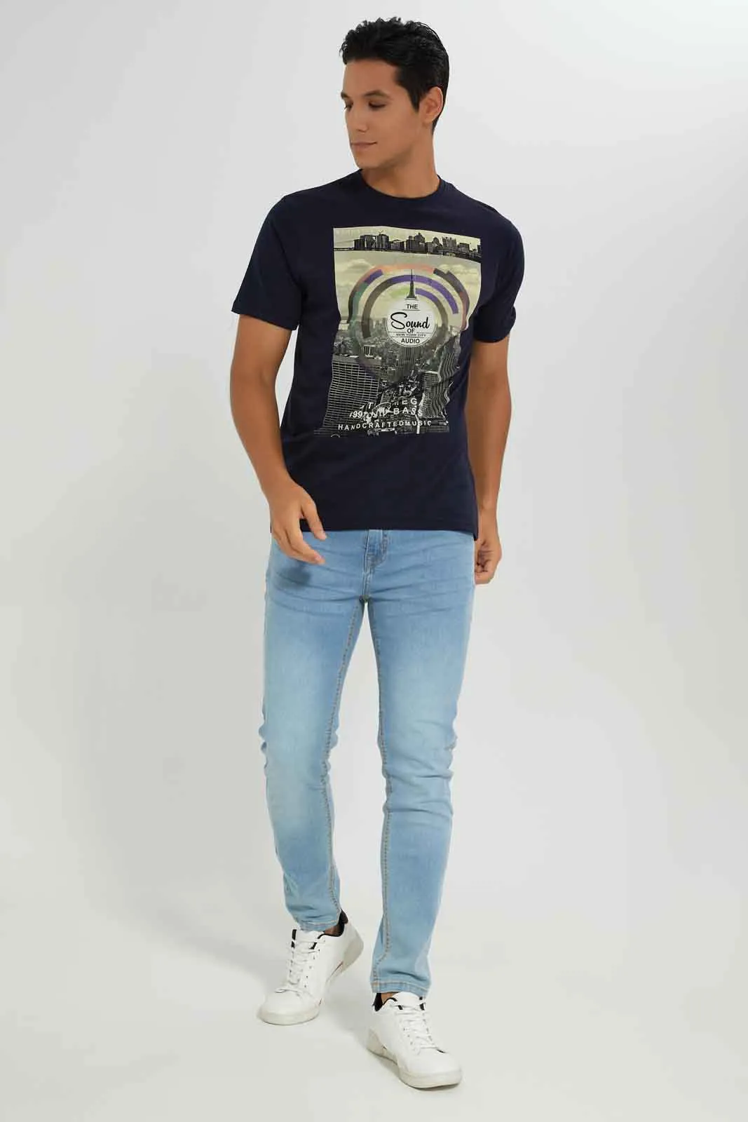 Men Navy Graphic Print T-Shirt