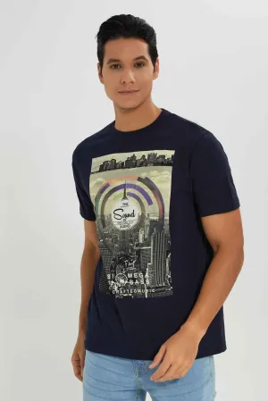 Men Navy Graphic Print T-Shirt