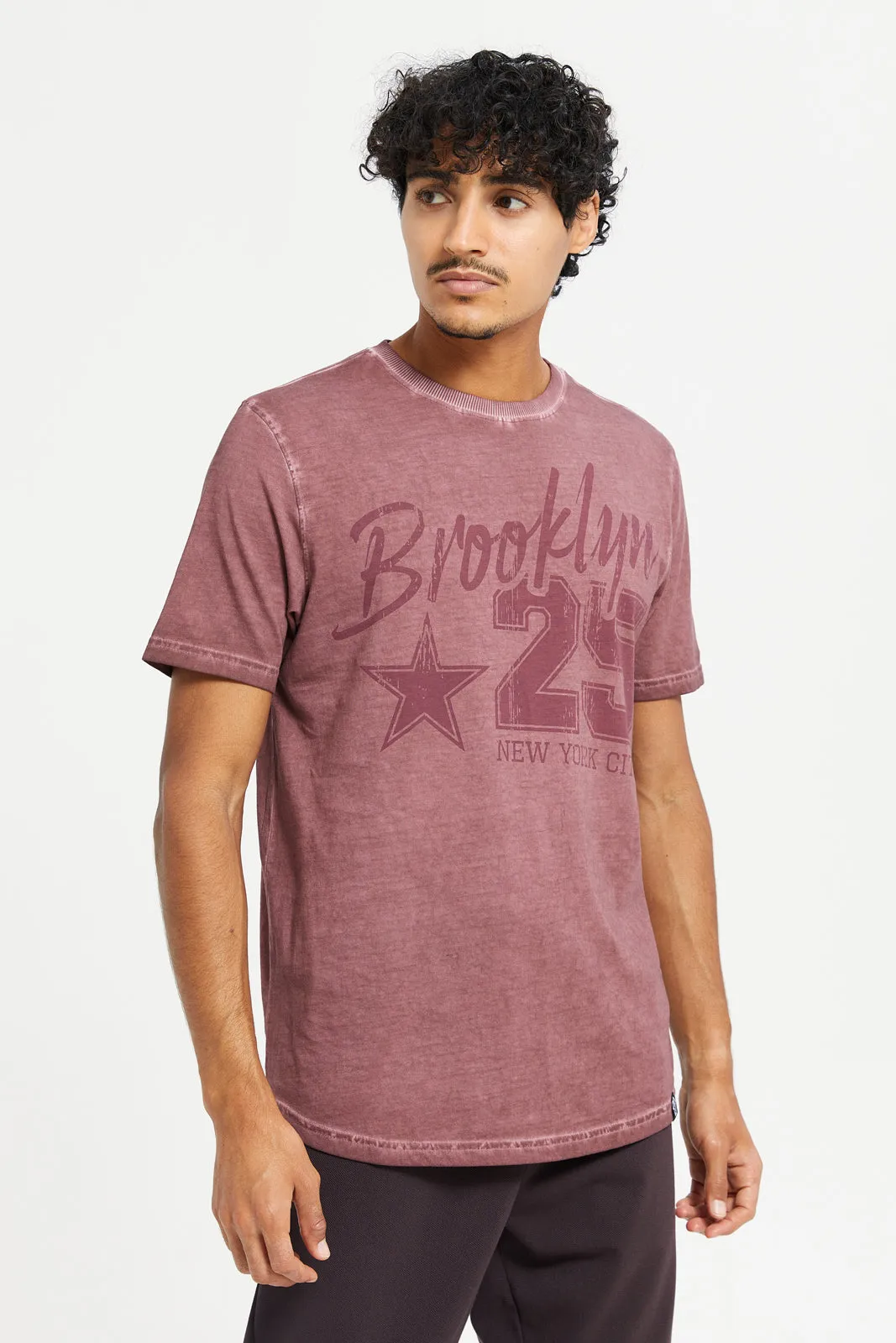 Men Pink Print T-Shirt