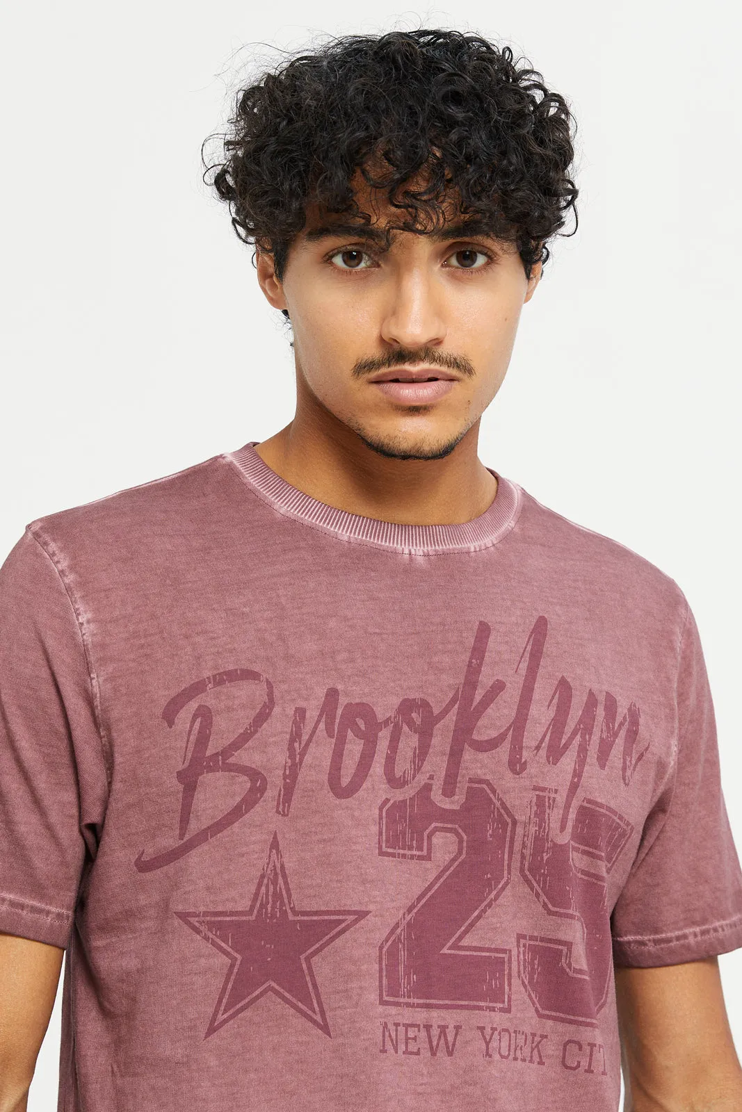 Men Pink Print T-Shirt