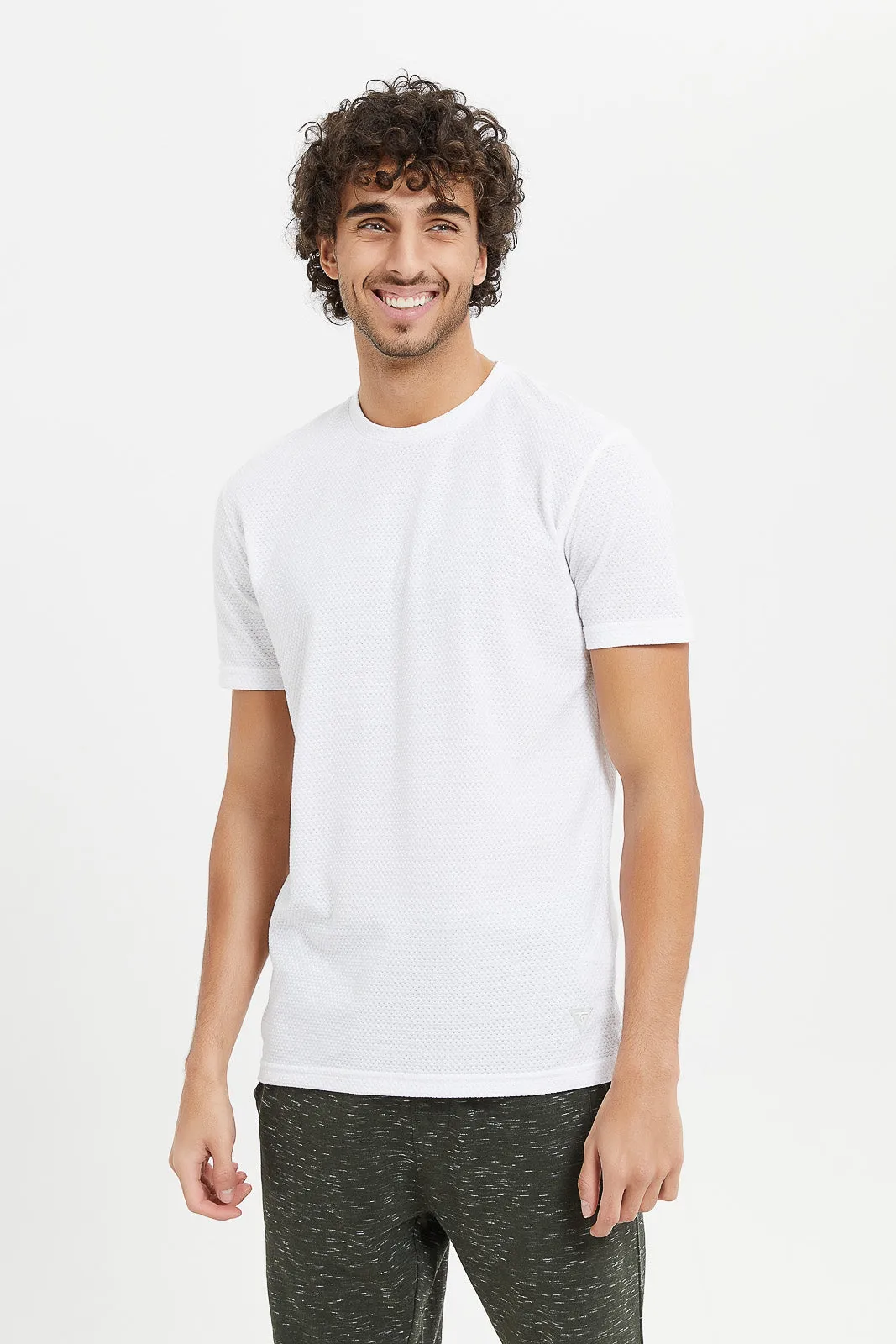 Men White Knitted T-Shirt