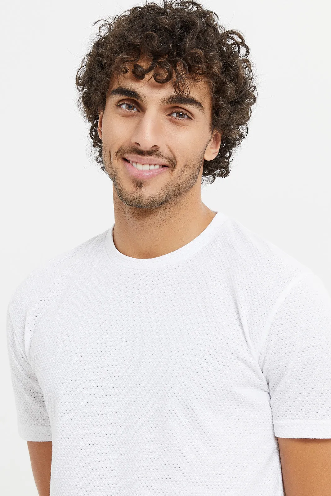 Men White Knitted T-Shirt