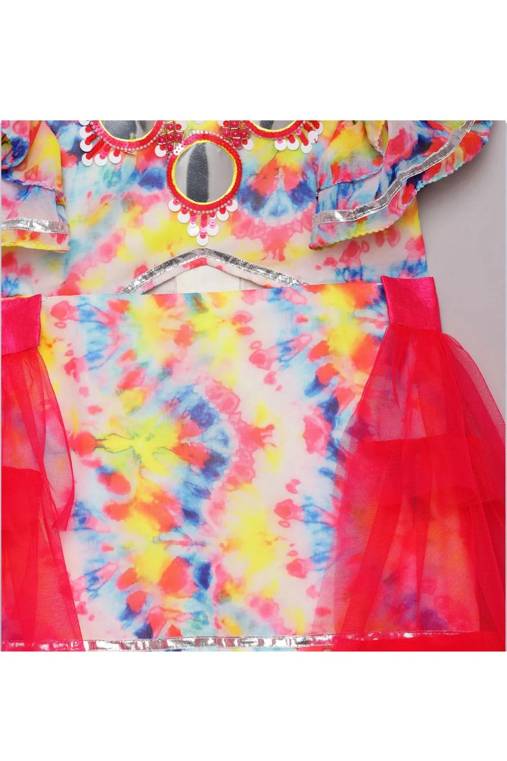 Multicolor Georgette Faux Mirror Work With Tiered Trail Dress