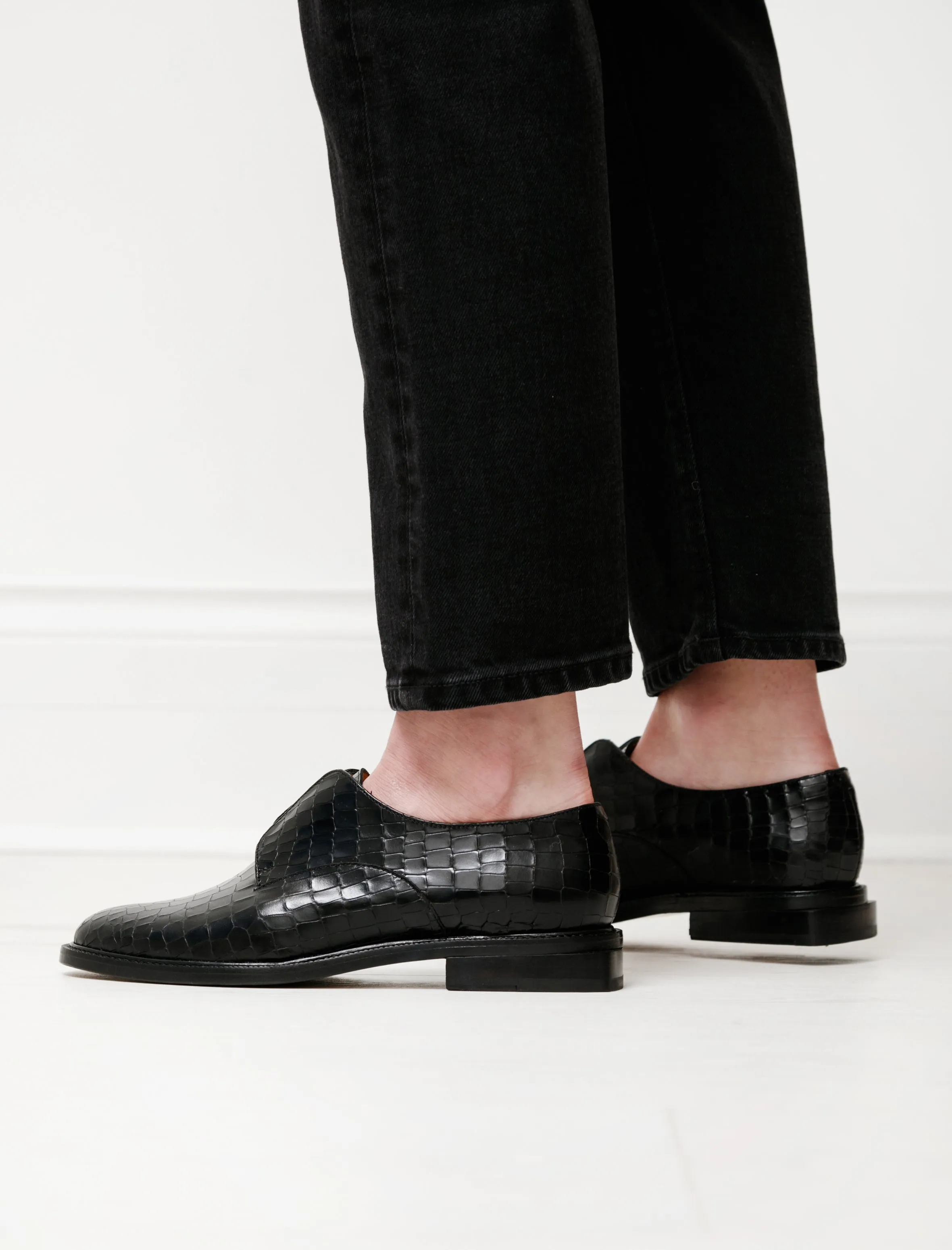 Rayane Stamped Croco Slip On Black