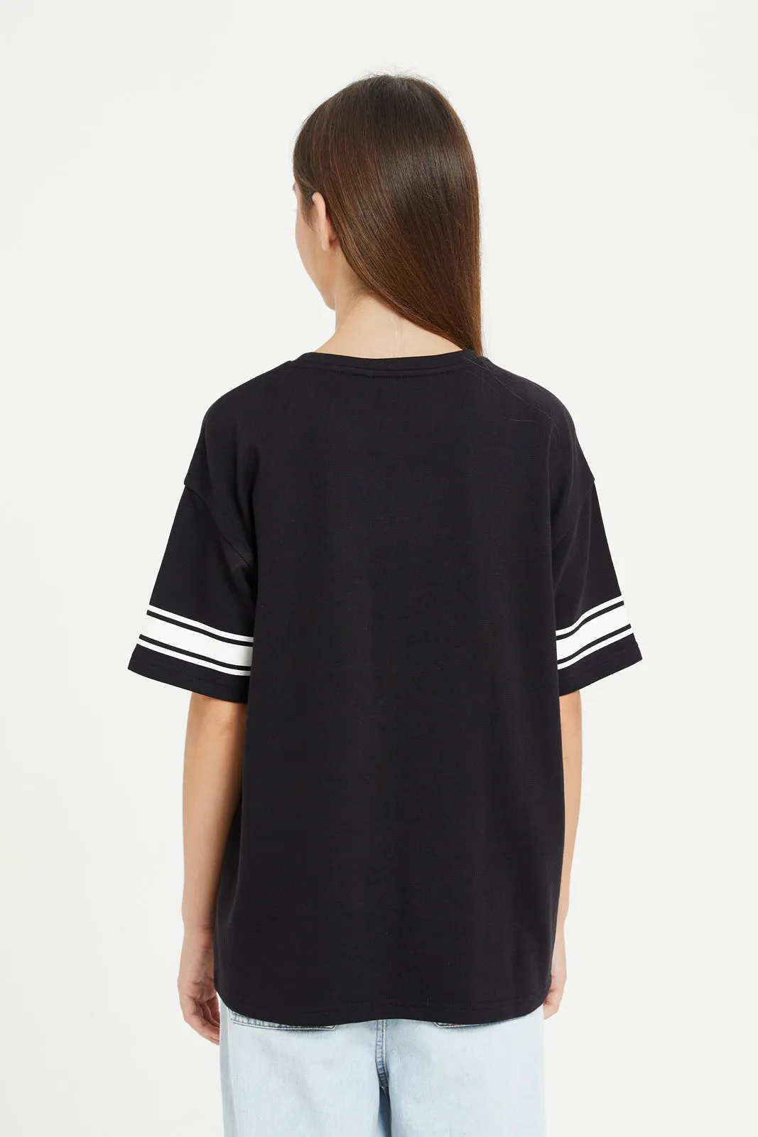 Senior Girls Black Scuba Printed T-Shirt