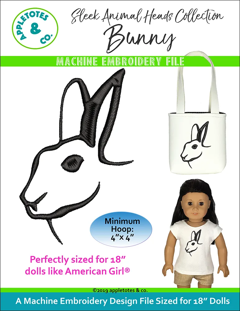 Sleek Bunny Head Machine Embroidery File for 18" Dolls