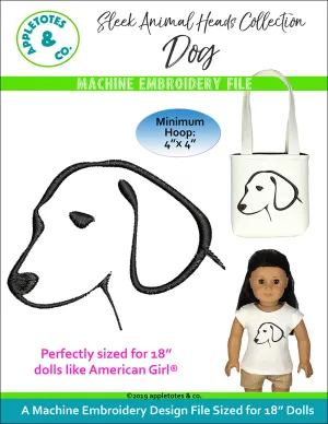 Sleek Dog Head Machine Embroidery File for 18" Dolls
