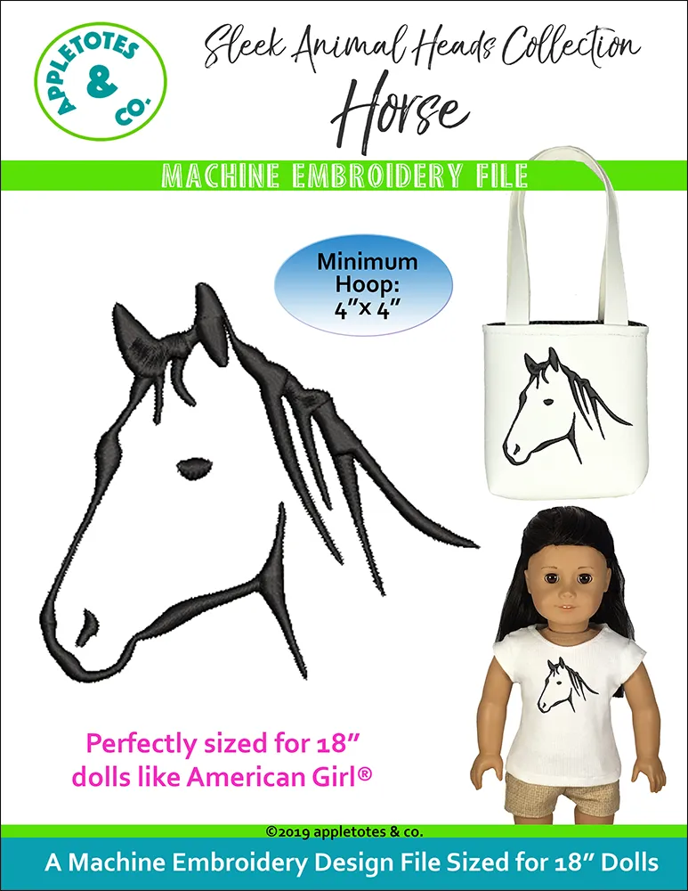 Sleek Horse Head Machine Embroidery File for 18" Dolls