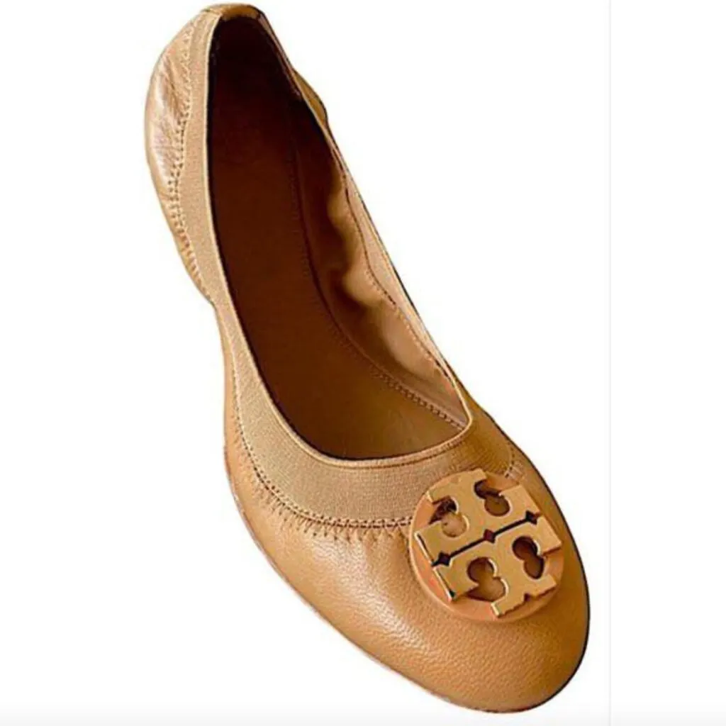 Tory Burch Claire Elastic Ballet Sand/Gold - Size 7