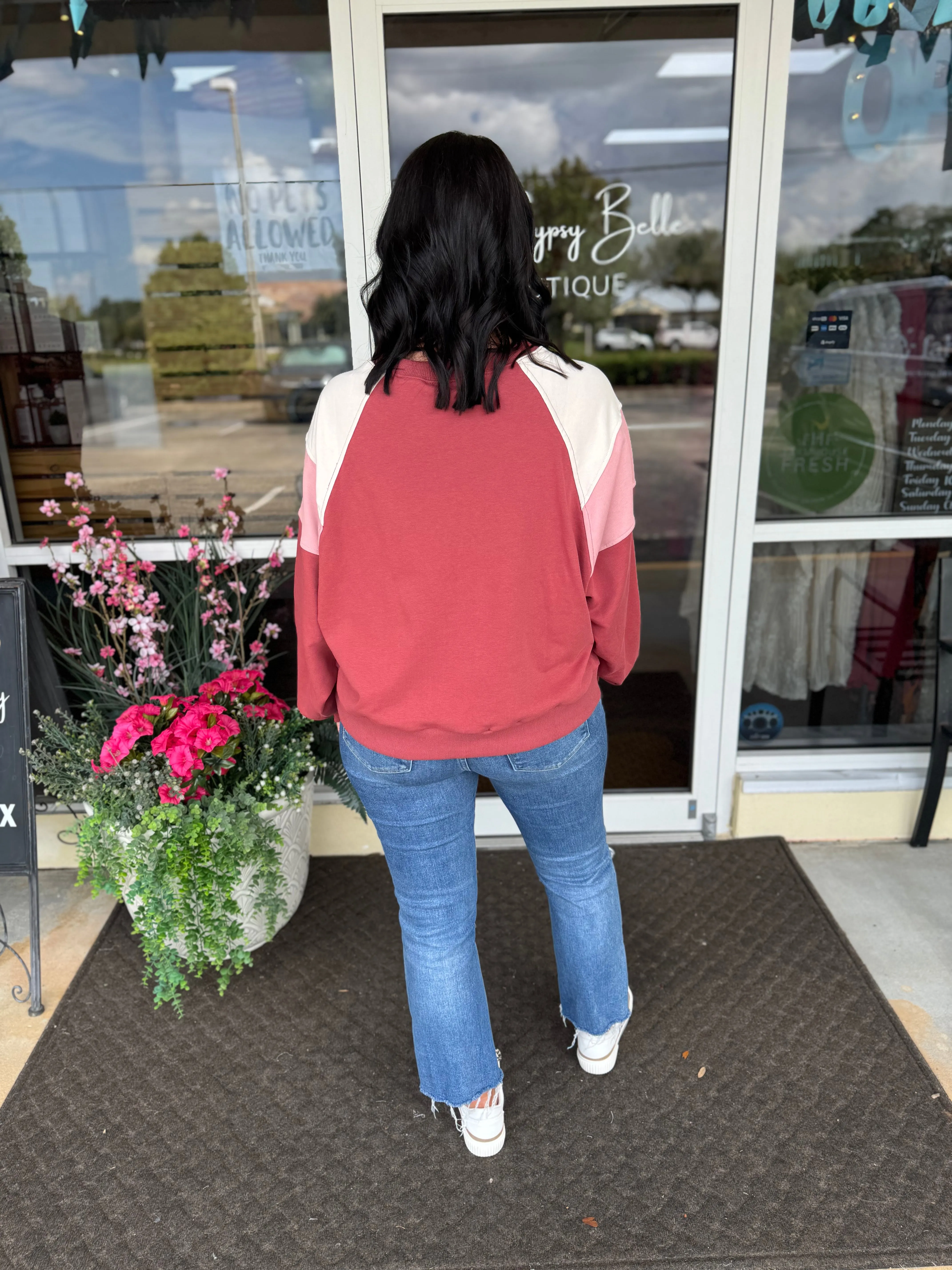 VeryJ - Dark Pink Colorblock Dolman Slv Top