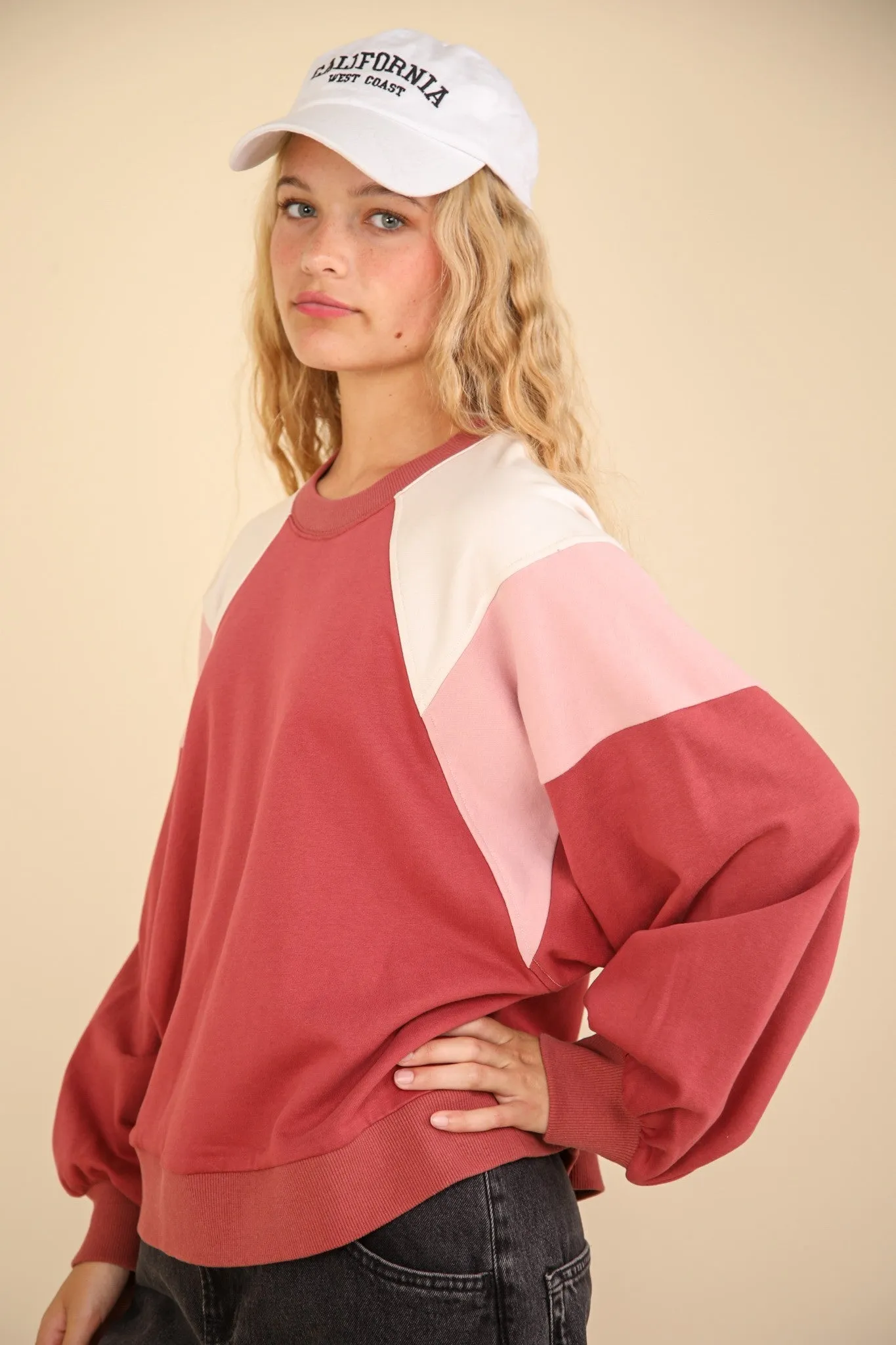 VeryJ - Dark Pink Colorblock Dolman Slv Top