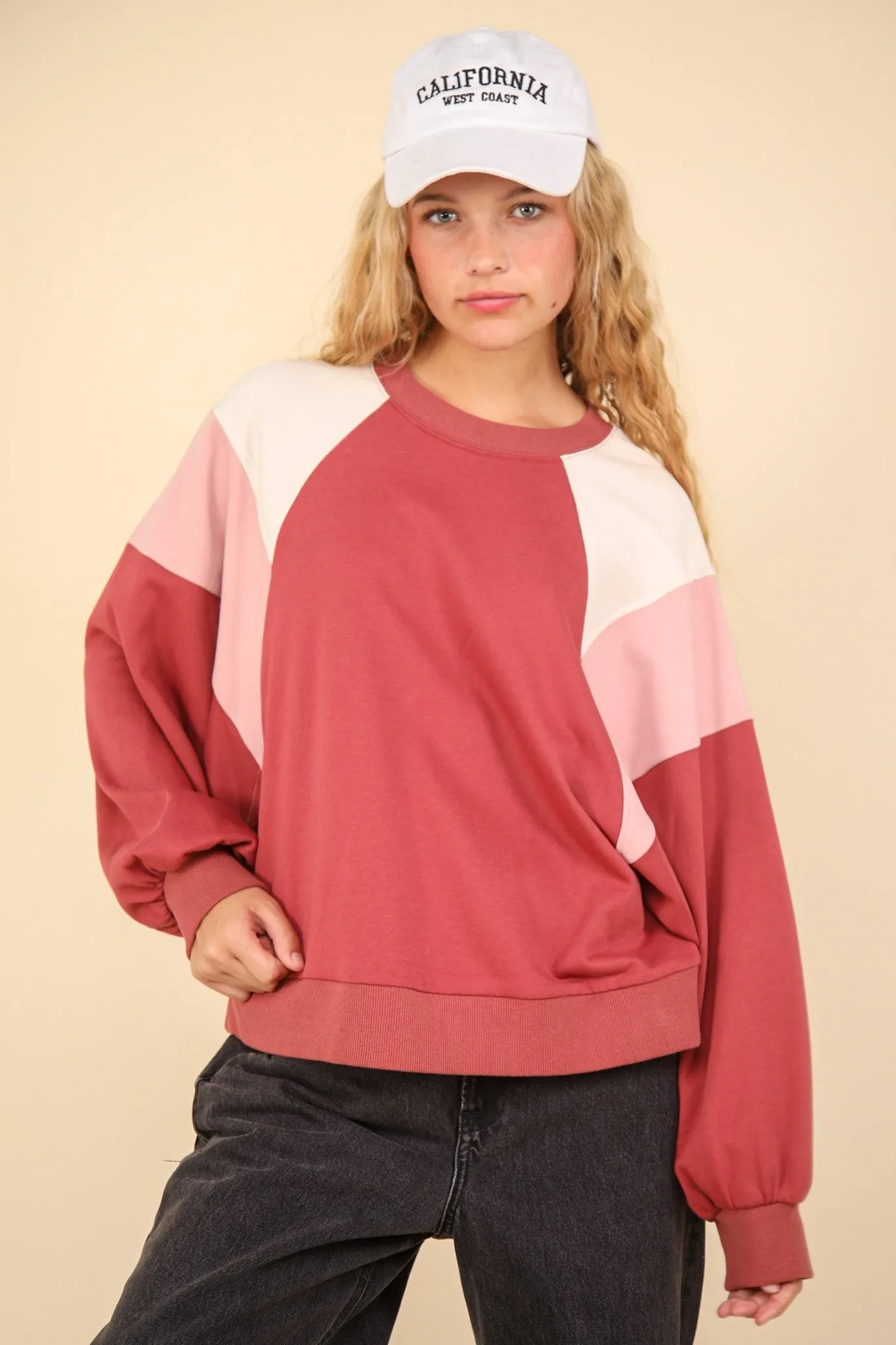 VeryJ - Dark Pink Colorblock Dolman Slv Top