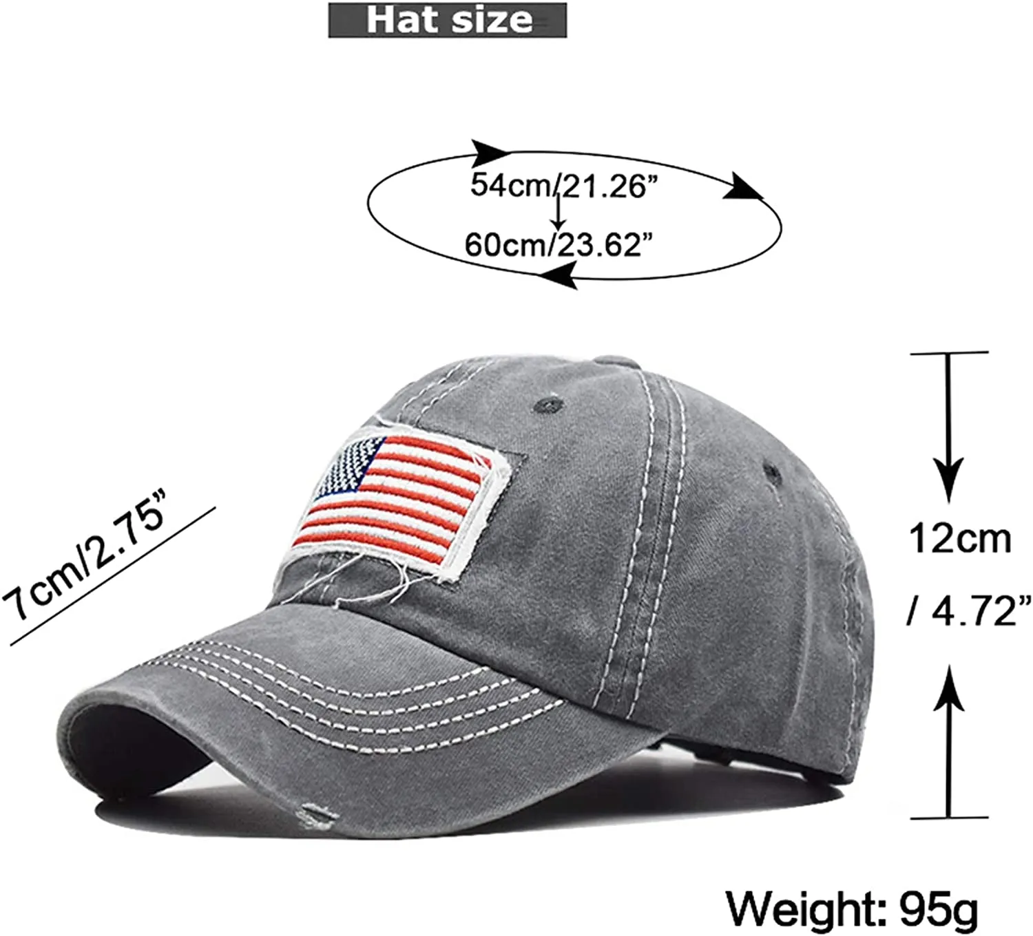 Vintage Distressed American-Flag Hats Pony Tail Caps
