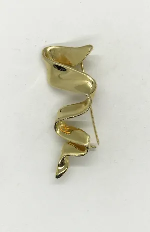 Vintage Sleek Gold Ribbon Brooch